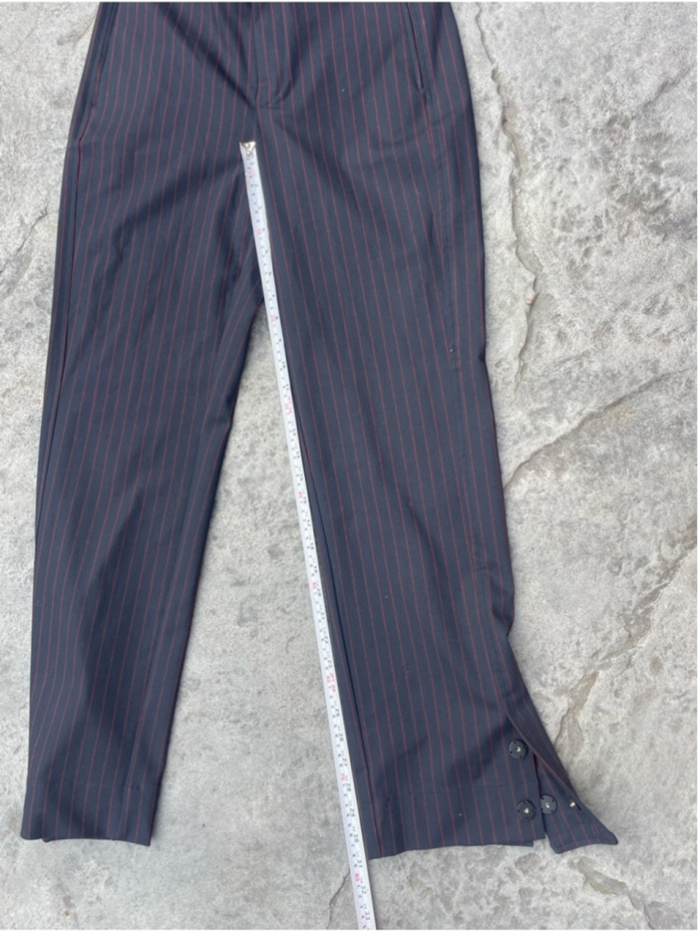 Ganni Pinstripe Side Suit Trousers Navy Red Stripe Tailored High Rise Size 36 - Picture 8 of 13